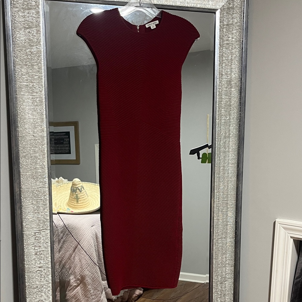 Ronny Kobo Collection Burgundy Cap Sleeve Midi Dress
